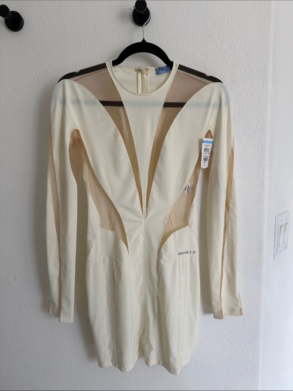 Authentic Mugler Tulle Illusion Paneled Angular Mini Dress